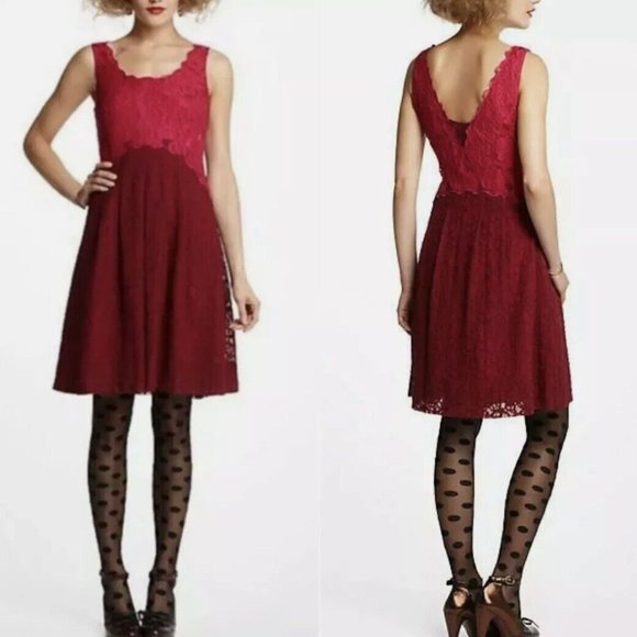 Anthropologie Moulinette Soeurs Carmindy Lace Red Dress Size 4 - Picture 1 of 7